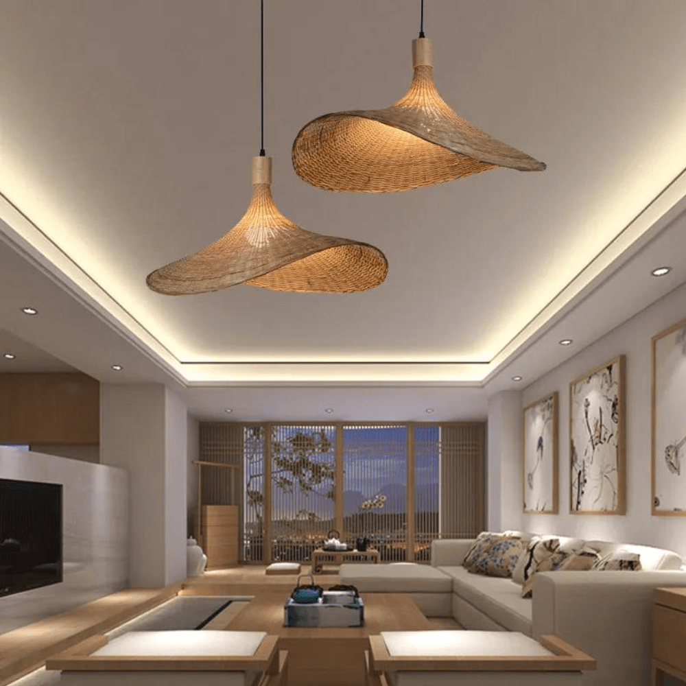Pendelleuchte aus Naturrattan | Rustikale Beleuchtung für Wohn- und Esszimmer | Handgefertigtes Design