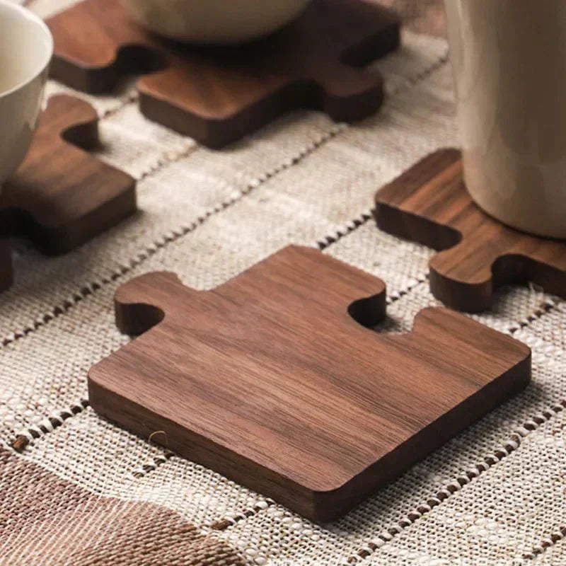 Jigsaw-Form Walnussholz Untersetzer-Set - Rustikaler Charme Design | Brehn