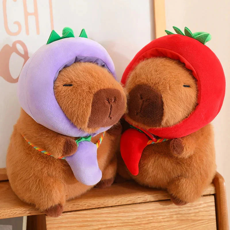 Brehn | Capybara mit Gemüse Hüten Plüschspielzeug