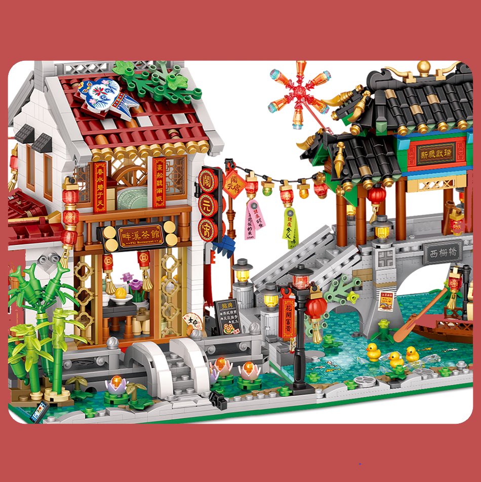 Brehn | Chinesische Straße See Brücke Pavillon Teehause Mikro Gebäude Set Sammlung