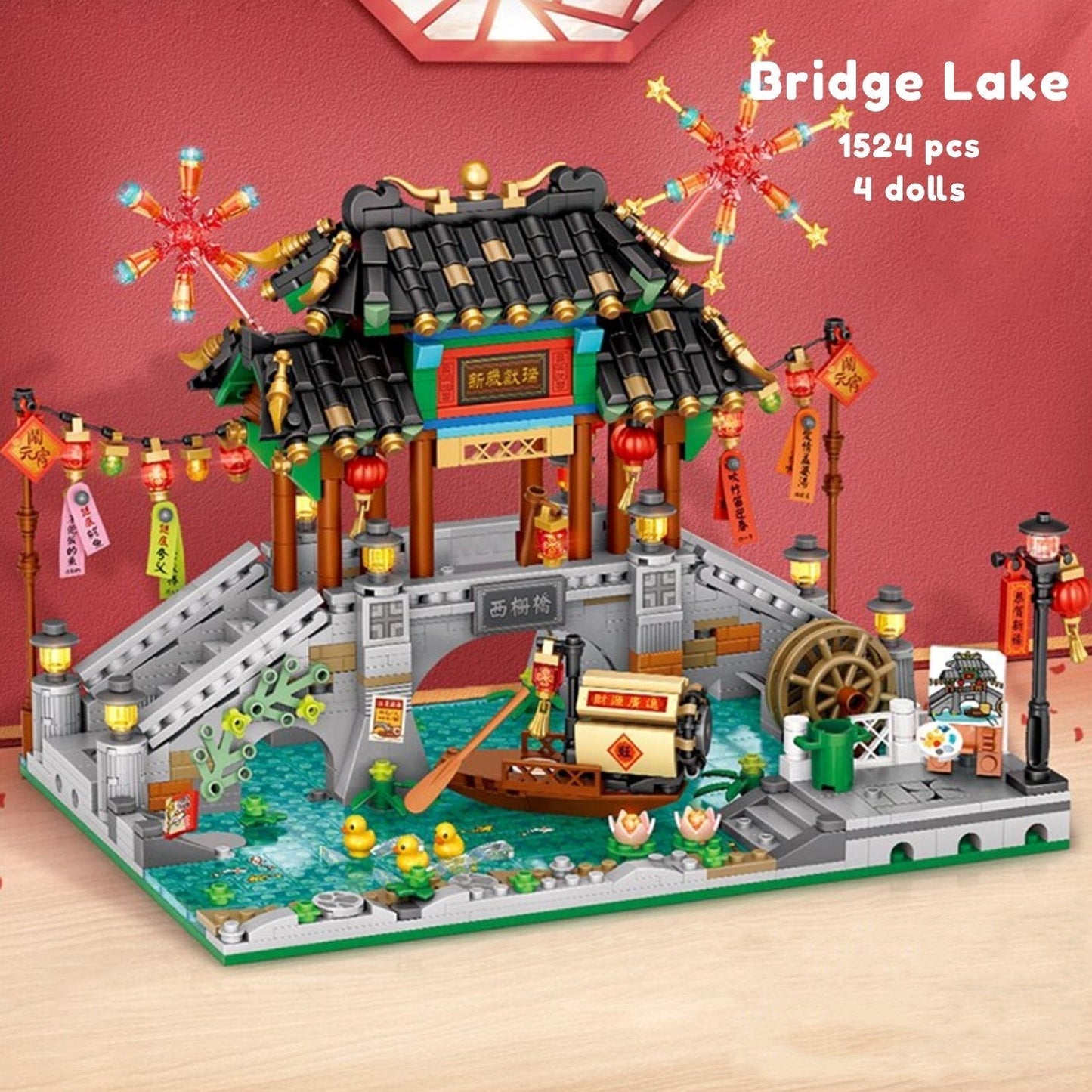 Brehn | Chinesische Straße See Brücke Pavillon Teehause Mikro Gebäude Set Sammlung