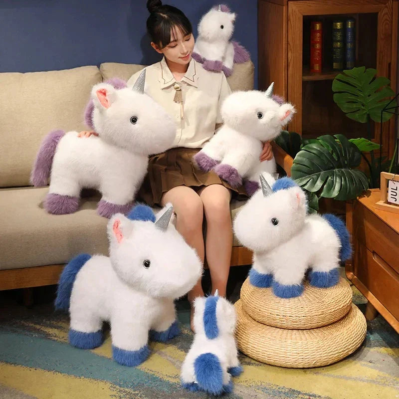Brehn | Flauschige Weiße Blaue Lila Chibi-Einhorn-Plüschfigur