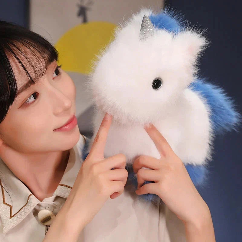 Brehn | Flauschige Weiße Blaue Lila Chibi-Einhorn-Plüschfigur