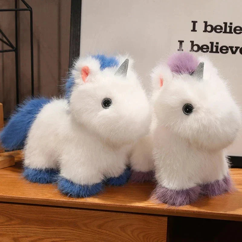 Brehn | Flauschige Weiße Blaue Lila Chibi-Einhorn-Plüschfigur