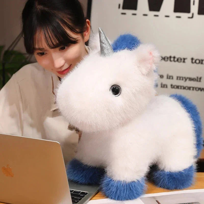 Brehn | Flauschige Weiße Blaue Lila Chibi-Einhorn-Plüschfigur