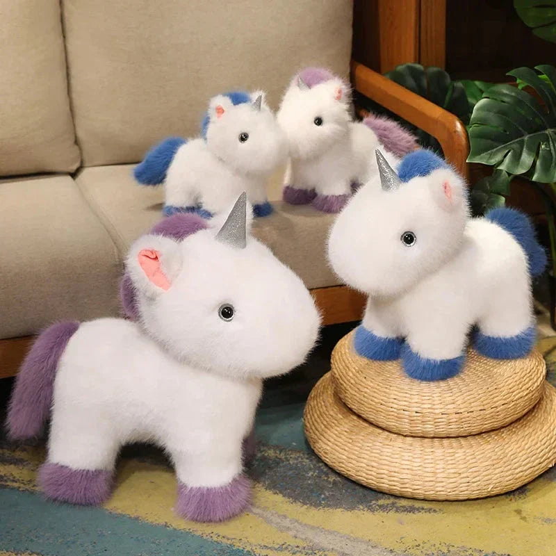 Brehn | Flauschige Weiße Blaue Lila Chibi-Einhorn-Plüschfigur