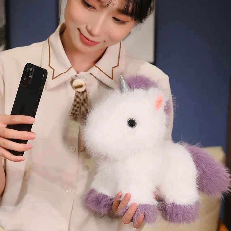 Brehn | Flauschige Weiße Blaue Lila Chibi-Einhorn-Plüschfigur