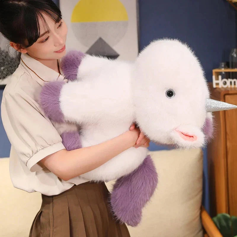 Brehn | Flauschige Weiße Blaue Lila Chibi-Einhorn-Plüschfigur
