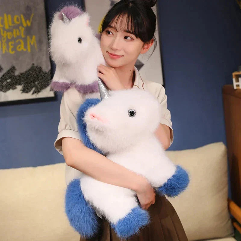 Brehn | Flauschige Weiße Blaue Lila Chibi-Einhorn-Plüschfigur