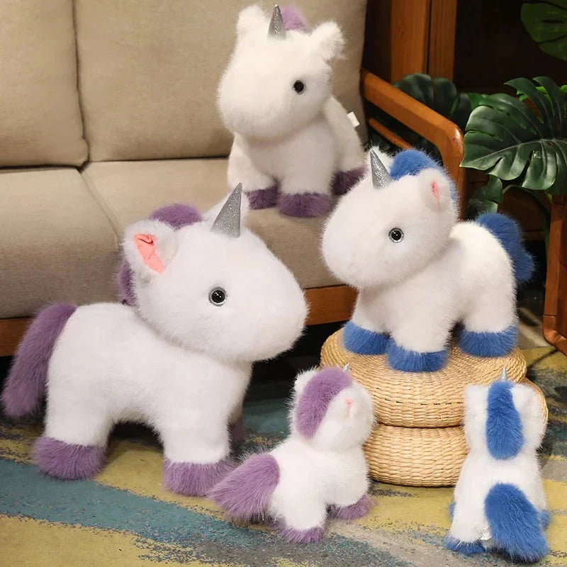Brehn | Flauschige Weiße Blaue Lila Chibi-Einhorn-Plüschfigur