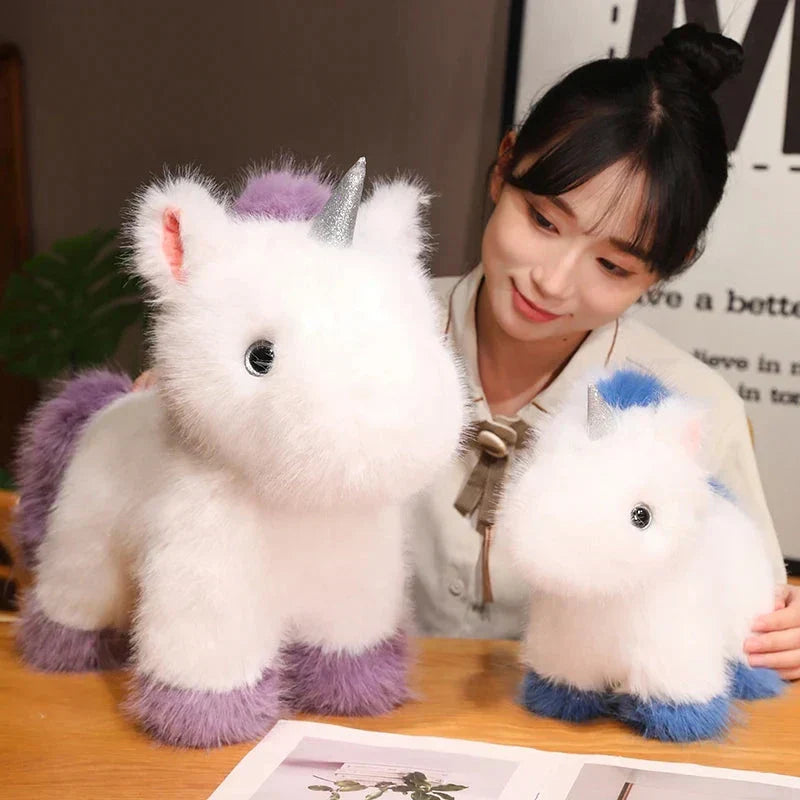 Brehn | Flauschige Weiße Blaue Lila Chibi-Einhorn-Plüschfigur