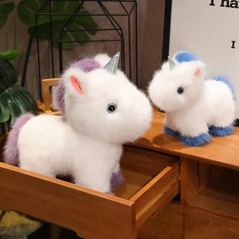 Brehn | Flauschige Weiße Blaue Lila Chibi-Einhorn-Plüschfigur