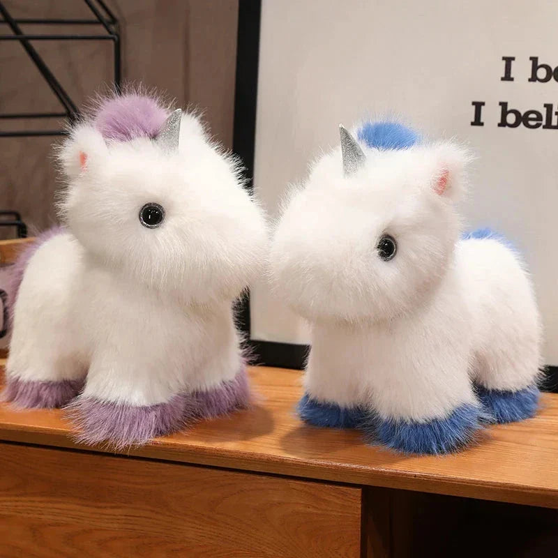 Brehn | Flauschige Weiße Blaue Lila Chibi-Einhorn-Plüschfigur
