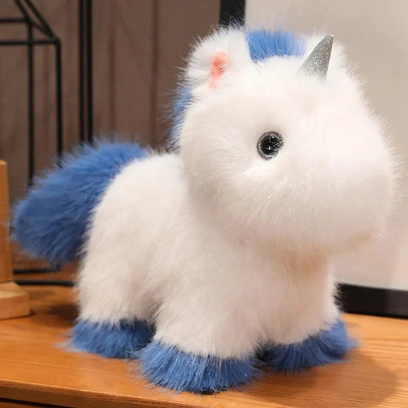 Brehn | Flauschige Weiße Blaue Lila Chibi-Einhorn-Plüschfigur