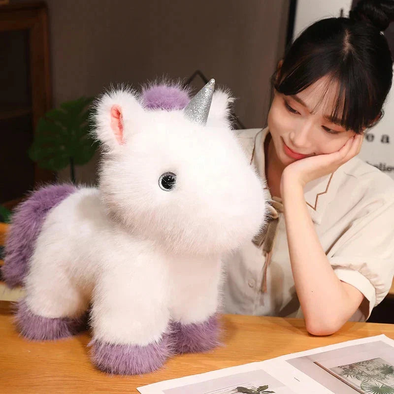Brehn | Flauschige Weiße Blaue Lila Chibi-Einhorn-Plüschfigur