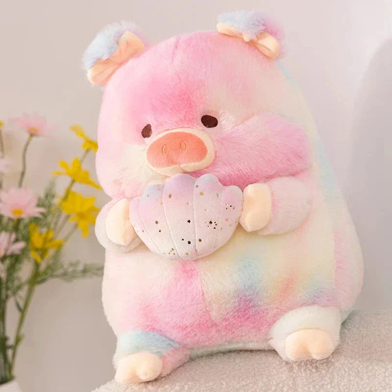 Brehn | Galaxy Rainbow Schwein Halten Muschel Plüschfigur