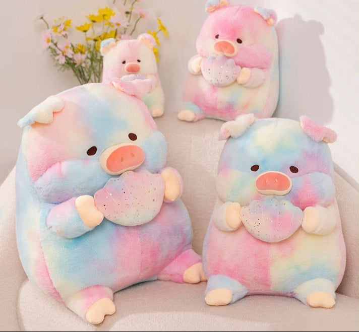 Brehn | Galaxy Rainbow Schwein Halten Muschel Plüschfigur