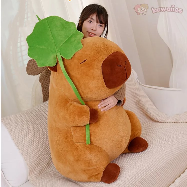 Brehn | Kawaii Capybara Plüschfigur mit Blatt