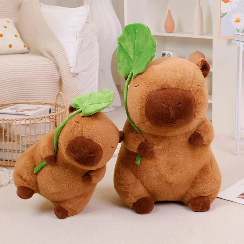 Brehn | Kawaii Capybara Plüschfigur mit Blatt