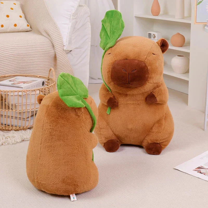 Brehn | Kawaii Capybara Plüschfigur mit Blatt