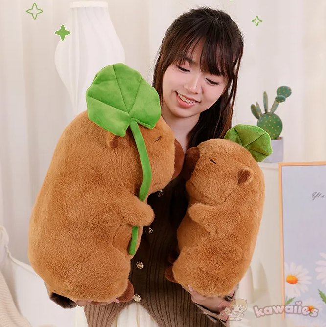 Brehn | Kawaii Capybara Plüschfigur mit Blatt