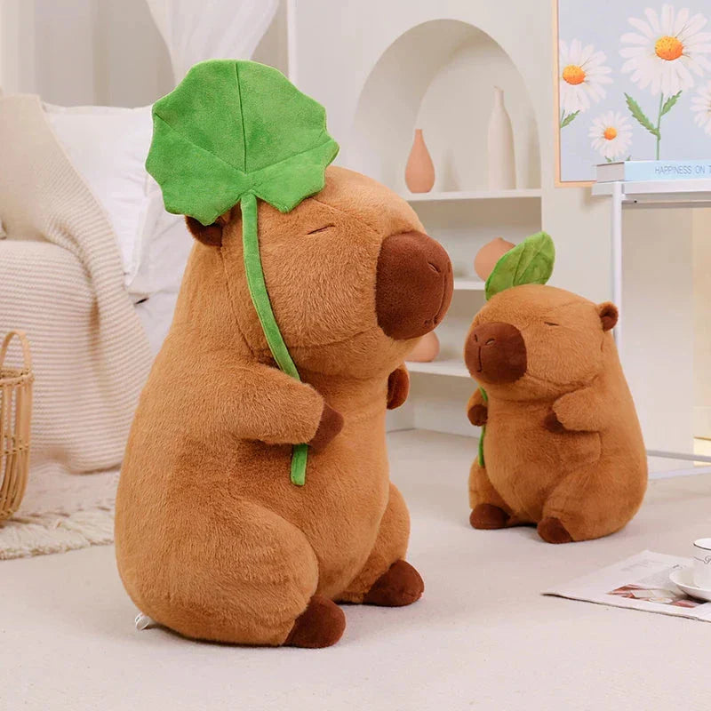 Brehn | Kawaii Capybara Plüschfigur mit Blatt