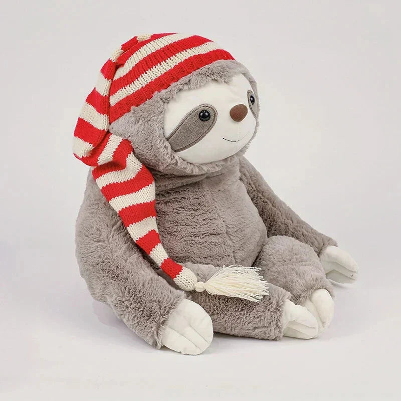 Brehn | Kawaii Weihnachtsfaultier Plüsch mit gestreiftem Hut