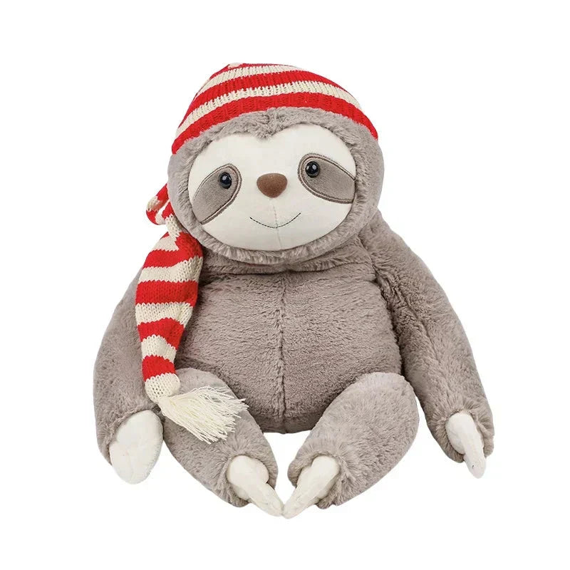 Brehn | Kawaii Weihnachtsfaultier Plüsch mit gestreiftem Hut