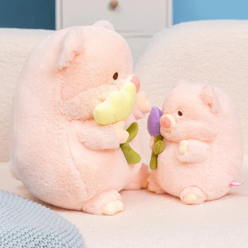 Brehn | Kawaii Chunky Schwein mit Blume Plüschspielzeug