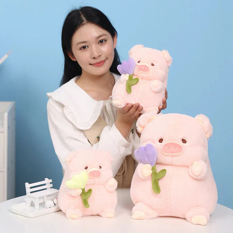 Brehn | Kawaii Chunky Schwein mit Blume Plüschspielzeug