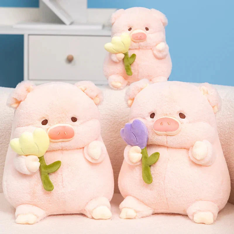 Brehn | Kawaii Chunky Schwein mit Blume Plüschspielzeug