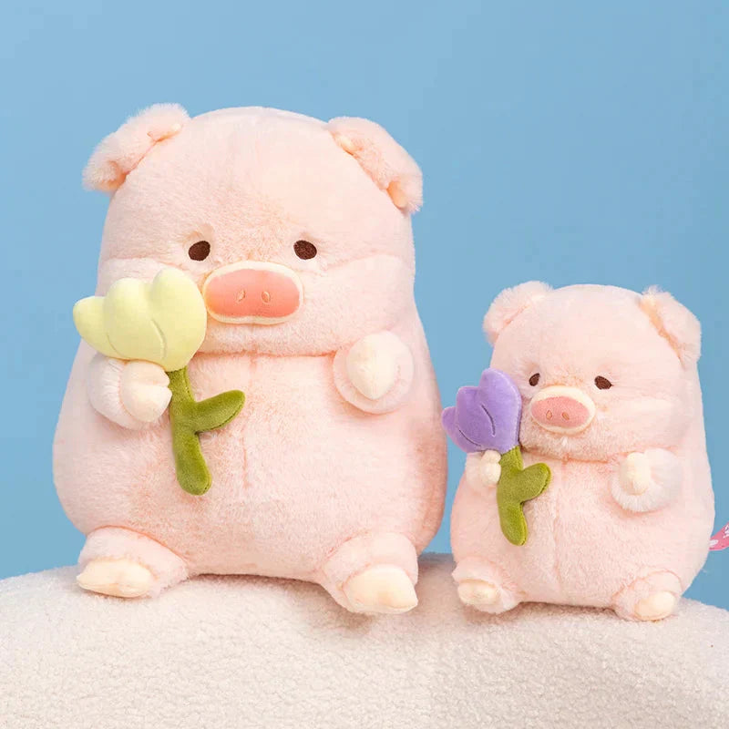 Brehn | Kawaii Chunky Schwein mit Blume Plüschspielzeug
