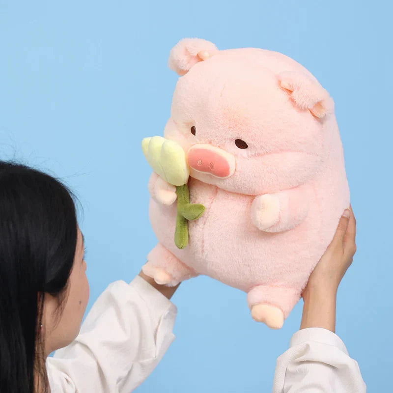 Brehn | Kawaii Chunky Schwein mit Blume Plüschspielzeug