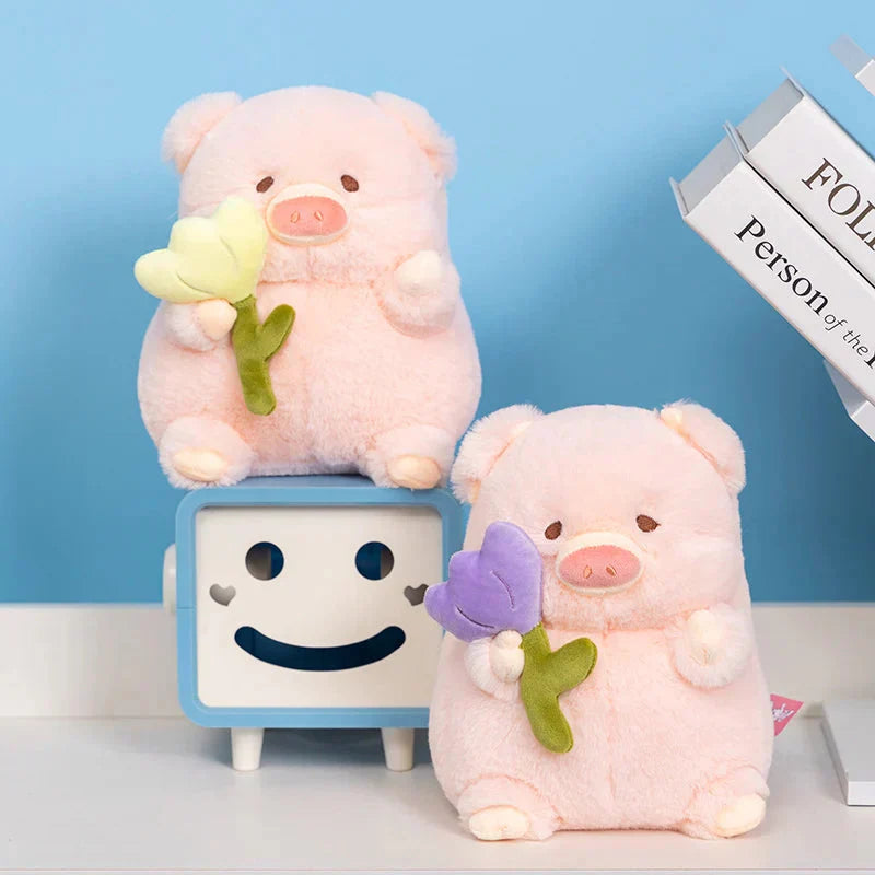 Brehn | Kawaii Chunky Schwein mit Blume Plüschspielzeug
