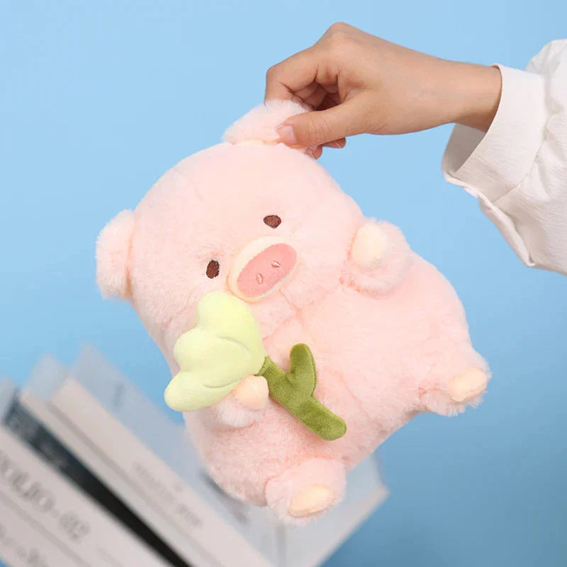 Brehn | Kawaii Chunky Schwein mit Blume Plüschspielzeug