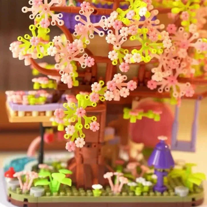 Brehn | Kawaii Sakura Kirschblüten lila Baumhaus Nano Bau Set