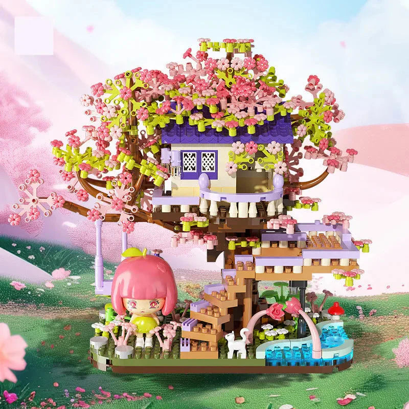 Brehn | Kawaii Sakura Kirschblüten lila Baumhaus Nano Bau Set