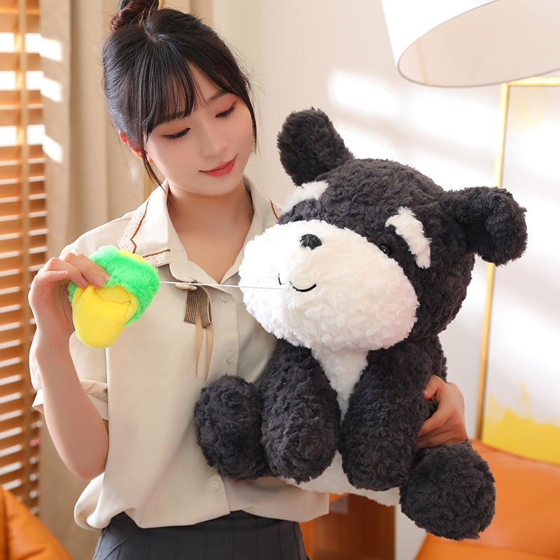Brehn | Kawaii Sooty der schwarze flauschige Hund mit Schluffi-Plüschtier