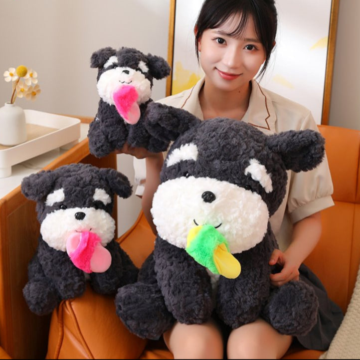 Brehn | Kawaii Sooty der schwarze flauschige Hund mit Schluffi-Plüschtier