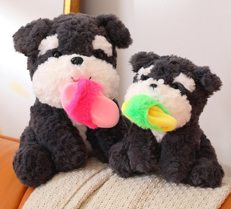 Brehn | Kawaii Sooty der schwarze flauschige Hund mit Schluffi-Plüschtier