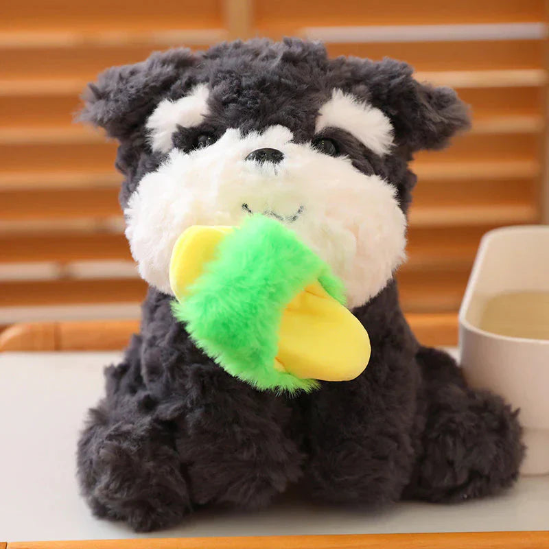 Brehn | Kawaii Sooty der schwarze flauschige Hund mit Schluffi-Plüschtier