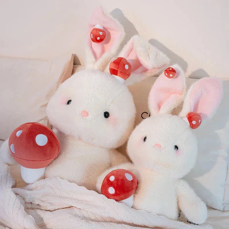 Brehn | Kawaii Weißer Kaninchen-Pilz Plüsch