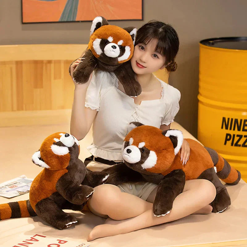 Brehn | Liegender Flauschiger Roter Panda Lebensechter Plüschspielzeug