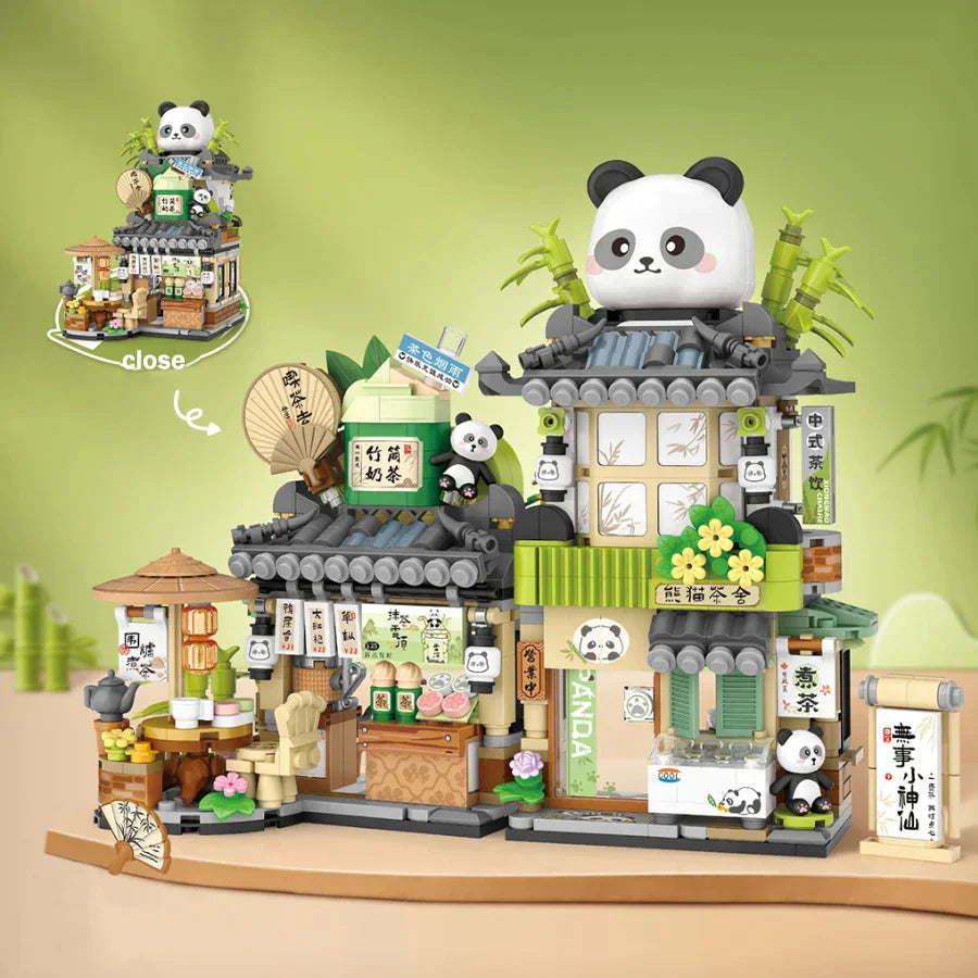 Brehn | Panda und Braunbär Tee Cafés Mikro-Bau-Set Kollektion