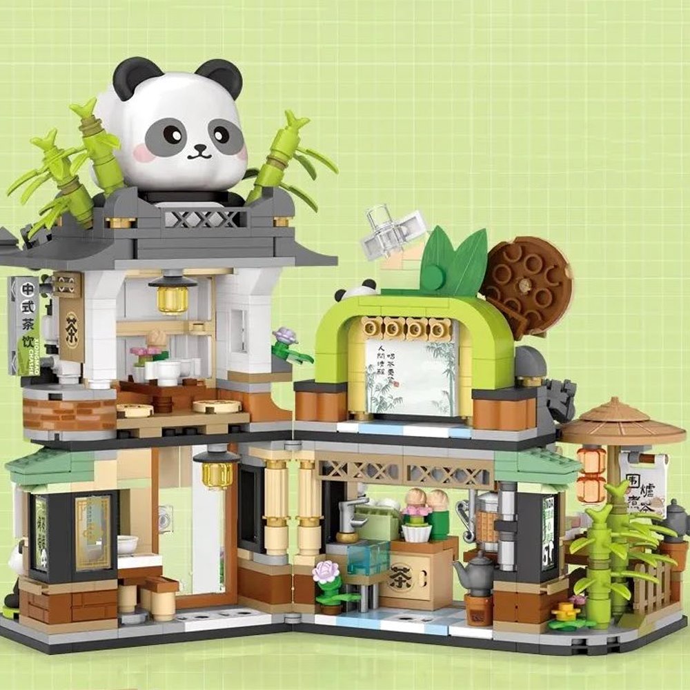 Brehn | Panda und Braunbär Tee Cafés Mikro-Bau-Set Kollektion