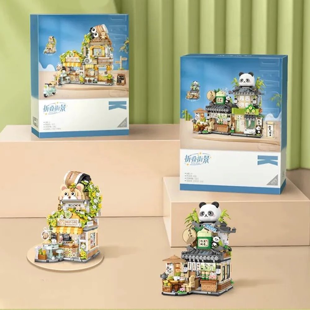 Brehn | Panda und Braunbär Tee Cafés Mikro-Bau-Set Kollektion
