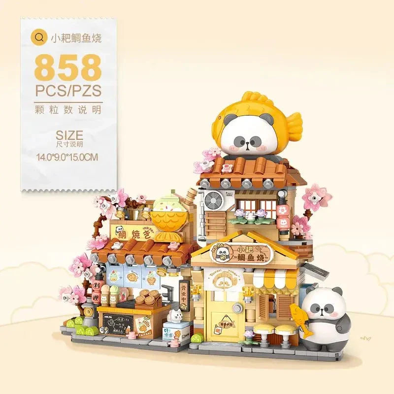 Brehn | Panda Taiyaki Flower Cafés Faltbares Mikro-Bausatz-Kollektion