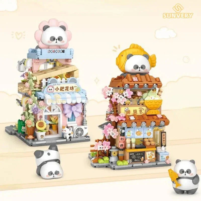 Brehn | Panda Taiyaki Flower Cafés Faltbares Mikro-Bausatz-Kollektion