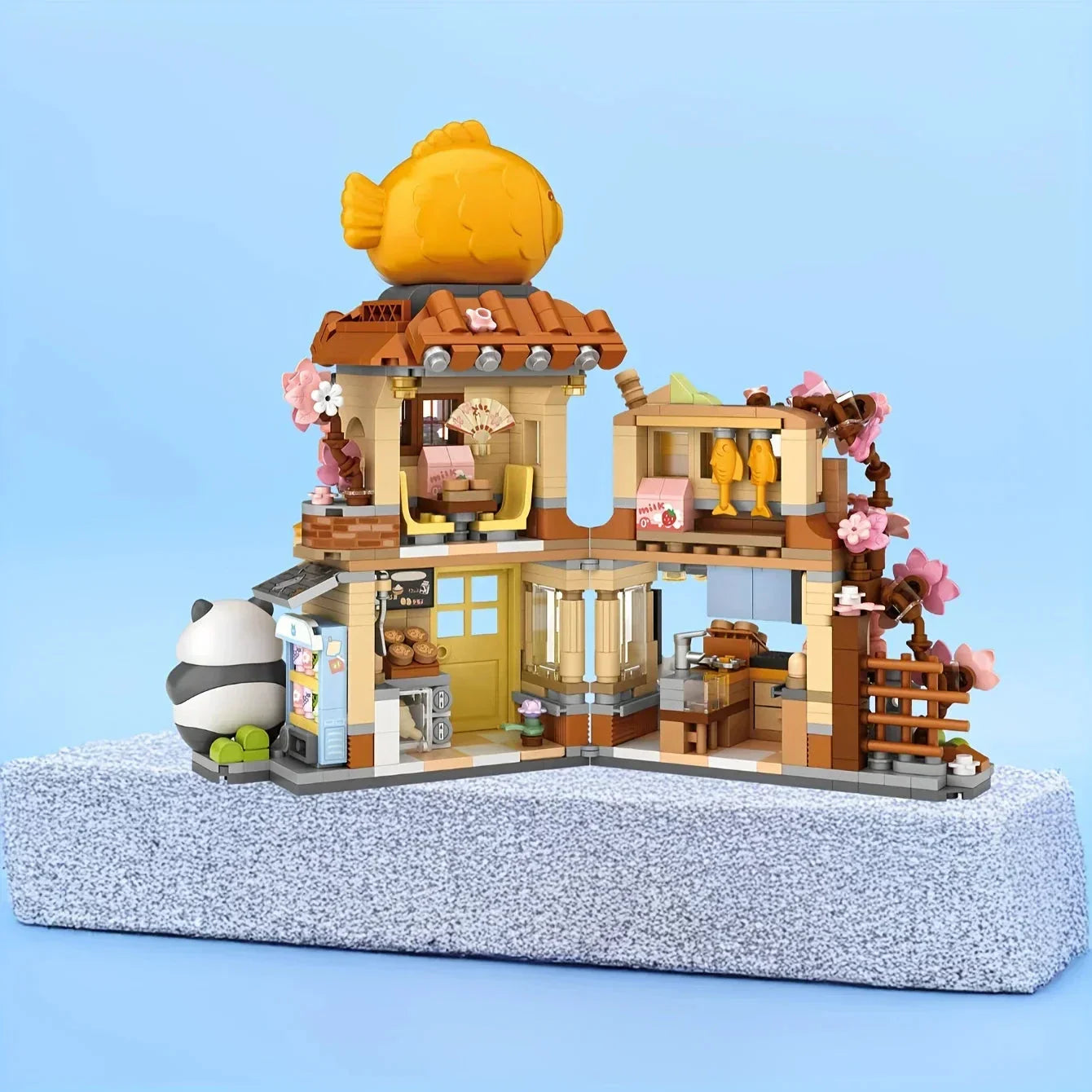 Brehn | Panda Taiyaki Flower Cafés Faltbares Mikro-Bausatz-Kollektion
