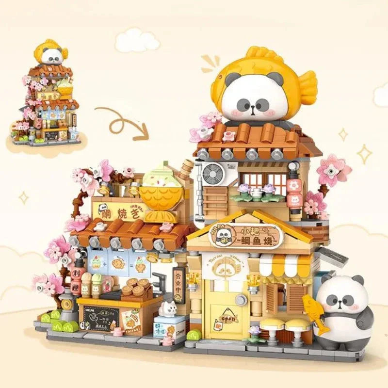 Brehn | Panda Taiyaki Flower Cafés Faltbares Mikro-Bausatz-Kollektion
